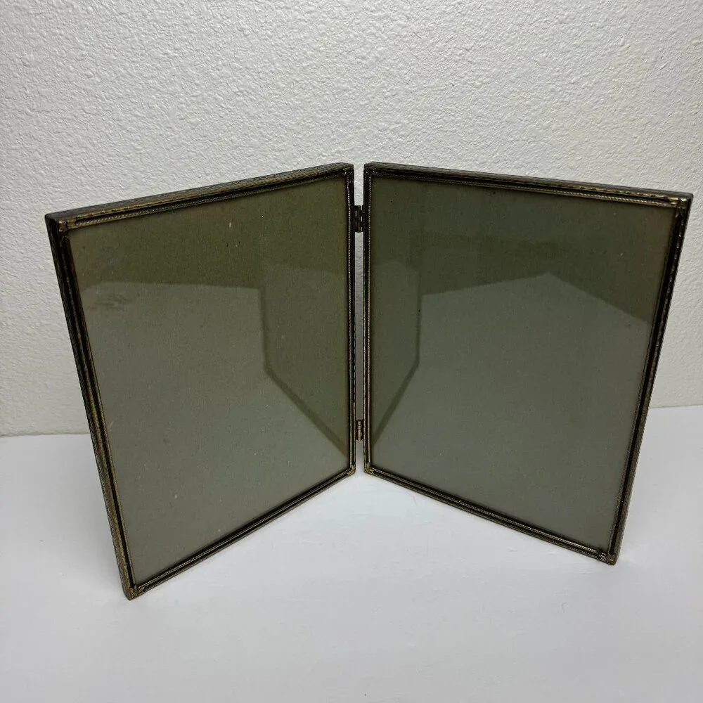 Antique Metal Brass Double Photo Frame